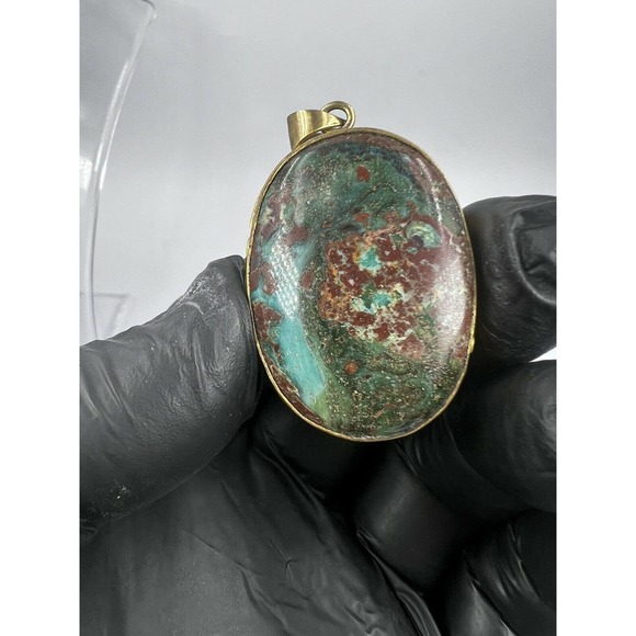 Natural Turquoise Pendant Metal Brass Handmade With Rope - Picture 10 of 11